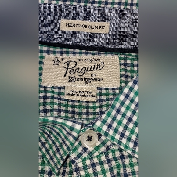 Penguin Ultra Marine & Green Plaid Collared Button Down Dress Shirt NWT - Picture 2 of 6